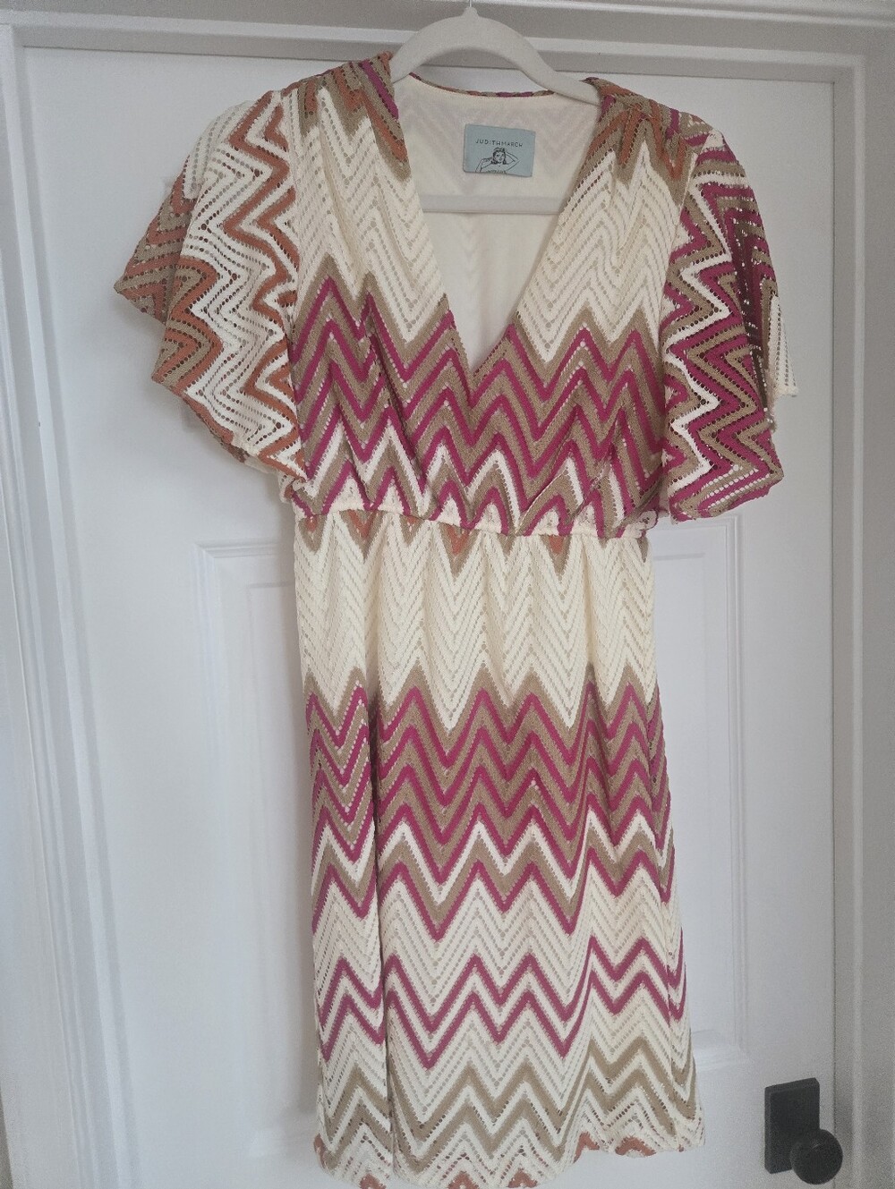 Judith March Open Crochet Knit Chevron Mini Dress (Size Small) - Picture 1 of 2